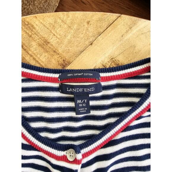 Lands' End Striped Cardigan Sweater Women's M Tall Americana USA - Picture 4 of 7